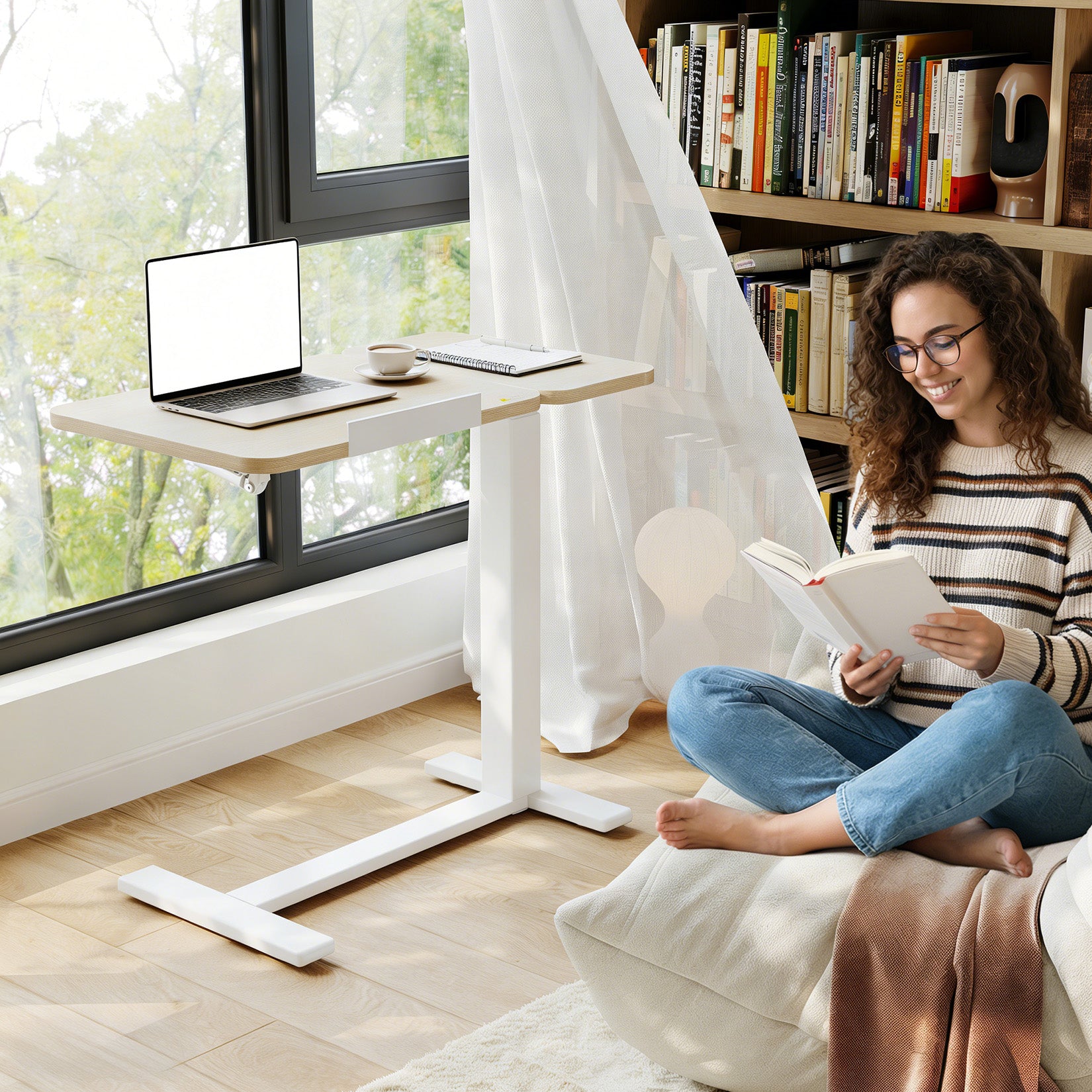 Mesa auxiliar ajustable para cama con ruedas escritorio movil neumatico de madera natural Garvee